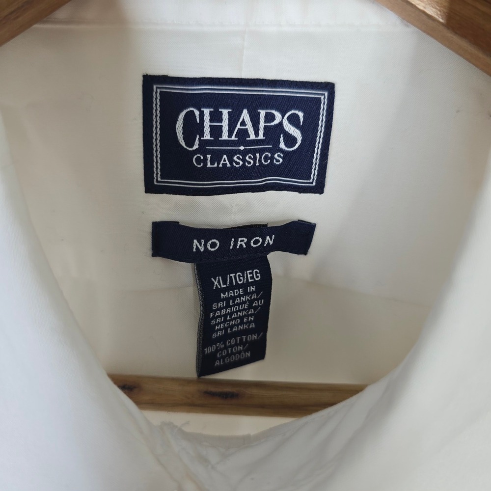 Chaps Classics Mens No Iron Shirt White Long Sleeve Button Up Classic Fit XL - Picture 3 of 4